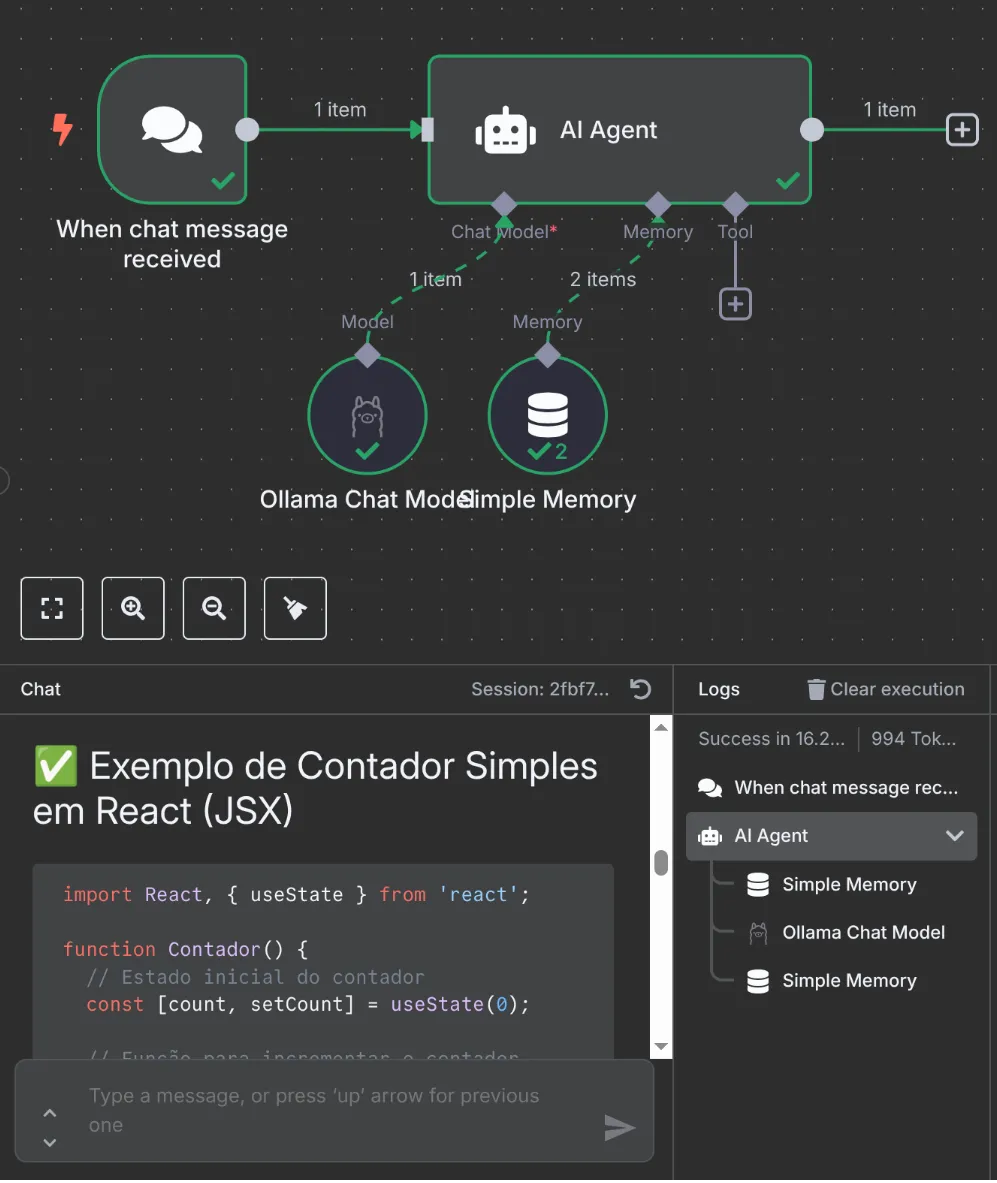 Exemplo de workflow no n8n